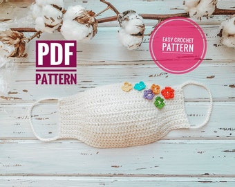 Patrón de mascarilla reutilizable en PDF, mascarilla de crochet para adultos, mascarilla lavable, mascarilla de algodón, descarga digital instantánea