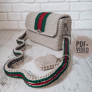 Häkelanleitung gestreifte Tasche PDF digital sofort download, Häkelanleitung, Damen Crossbody, Kleine Crossbody Geldbörse, elfenbeinfarbene Handtasche