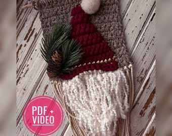 Crochet pattern Gnome wall hanging PDF Digital instant download, Video tutorial, Tapestry, Holiday decor, Christmas ornament, Hygge wall art