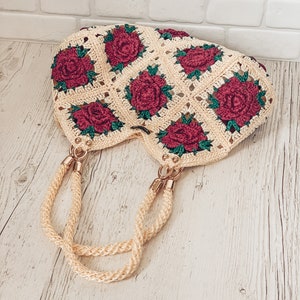 Granny square crochet bag pattern PDF and video tutorial, shoulder crossbody, hippie handbag, boho chic, digital instant download image 4