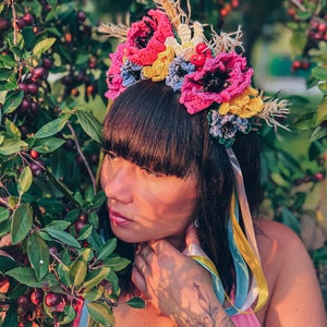 Ethno Kopfschmuck, Kronen, Tiara, Diademe, Brautschmuck, Haarschmuck, maßgeschneidertes Stirnband mit handgefertigten Blumen, Häkelblume, Kranz