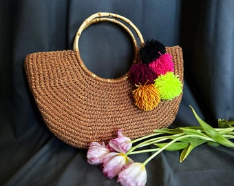 Borsa shopper in rafia, ecologica, borsa a spalla, borsa da donna estiva, custodia boho hobo, cottegecore, secchiello, borsa da mercato, cesto di vimini