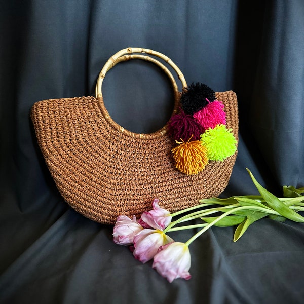 Raffia Shopper Bag, Eco-Friendly, shoulder tote, summer women handbag, boho hobo pouch, cottegecore, bucket, market handbag, wicker basket