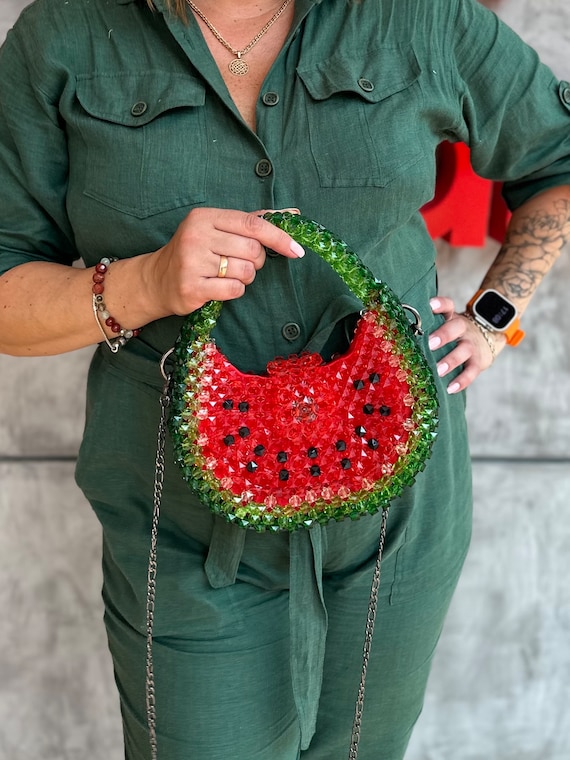 Watermelon Beaded Handbag: Summer Shoulder Bag, Festival Purse - Etsy