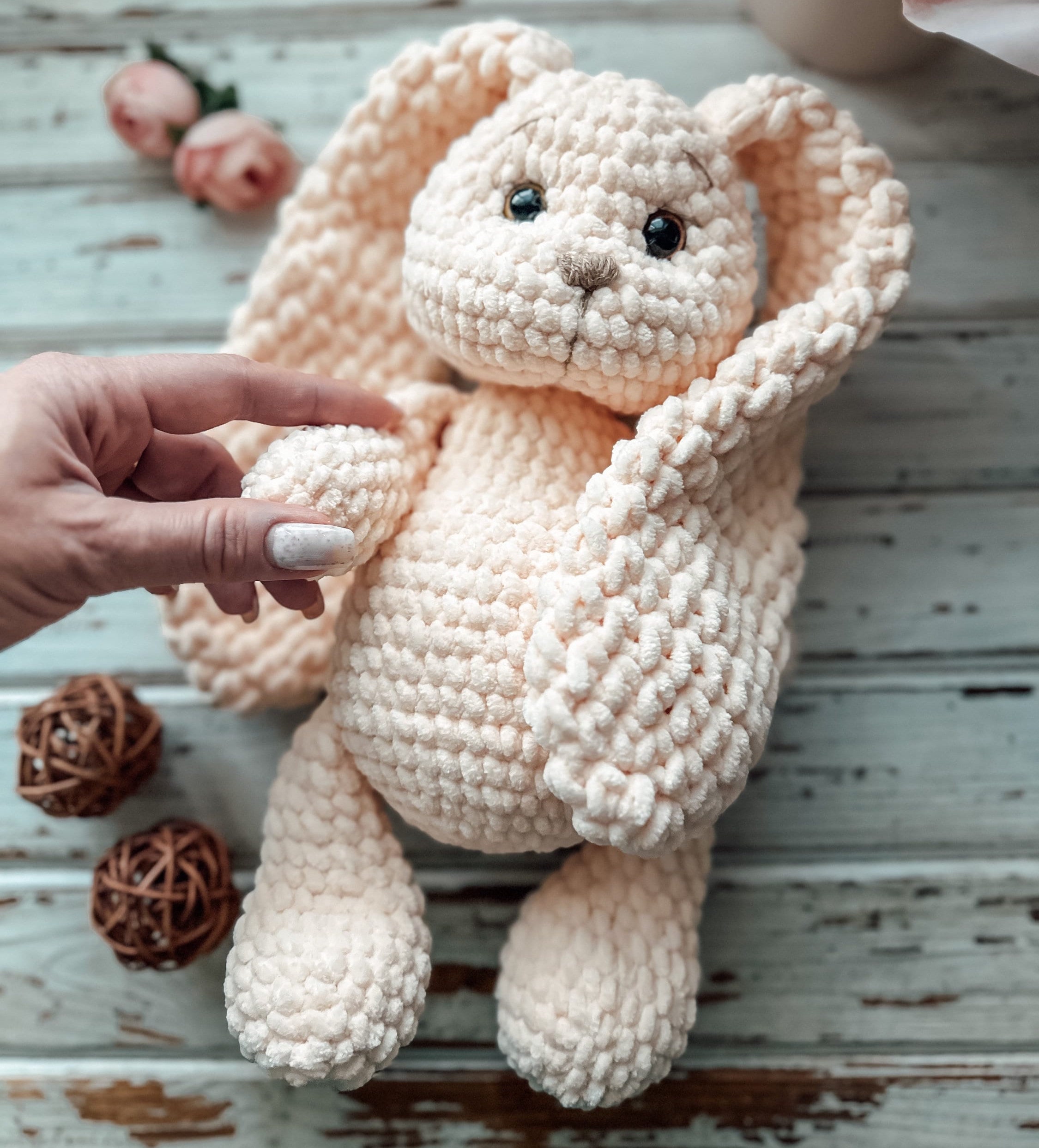 Handmade Crochet Peach Bunny: Velvet Stuffed Animal, 12 Inch