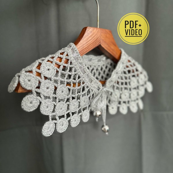 Crochet pattern collar PDF digital instant download, video tutorial, womens detachable collar, lace collar, vintage necklace