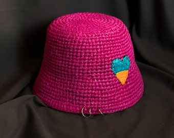 Pink bucket hat, panama Kalush Eurovision 2022, crochet summer panama, beach hat, Ukrainian artist, drawstring hat
