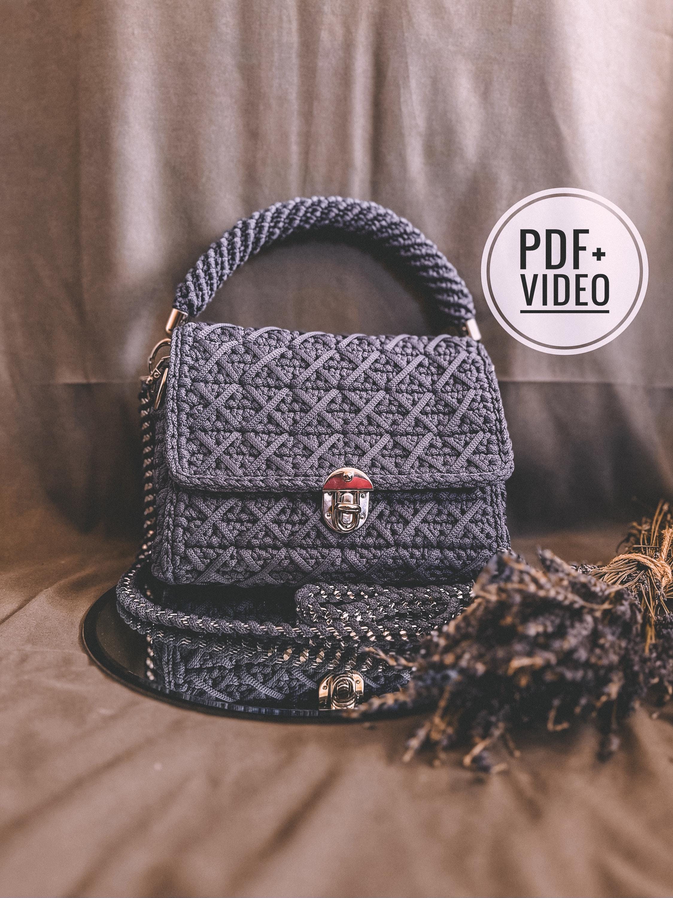 Crochet pattern women handbag PDF digital instant download, video tutorial, vegan crossbody, top handle, small purse, clutch, shoulder bag
