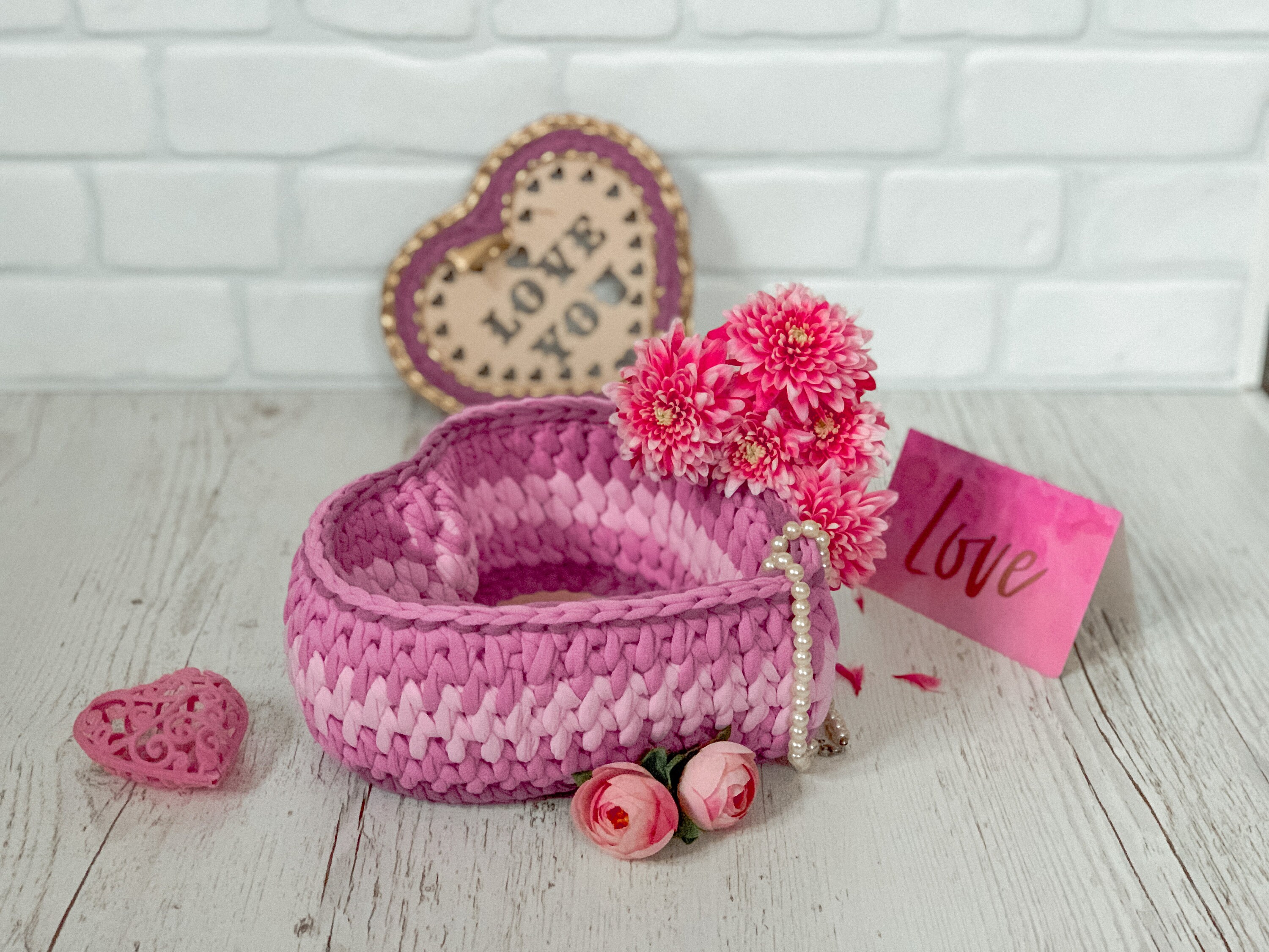 Pink hearts basket with lid Valentines gift box crochet Etsy