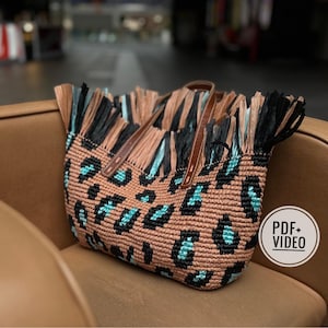 Häkelanleitung Leopard tote bag PDF digitaler sofortiger Download und Video-Tutorial, Häkelanleitung, Tasche mit Tiermotiv, Sommertasche, Frau