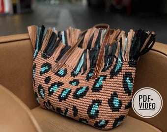 Crochet Leopard Raffia Tote Bag Pattern: Animal Print (PDF + Video)