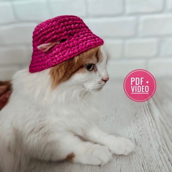 Pets bucket hat crochet pattern PDF, digital instant download, video tutorial, hat for cats and small dogs, kalush orchestra, pink hat