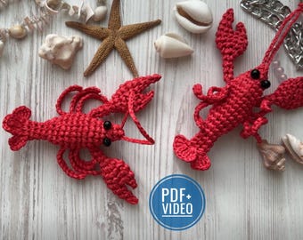 Crochet Lobster Pendant Pattern: Sea Creature Bag Charm (PDF & Video)