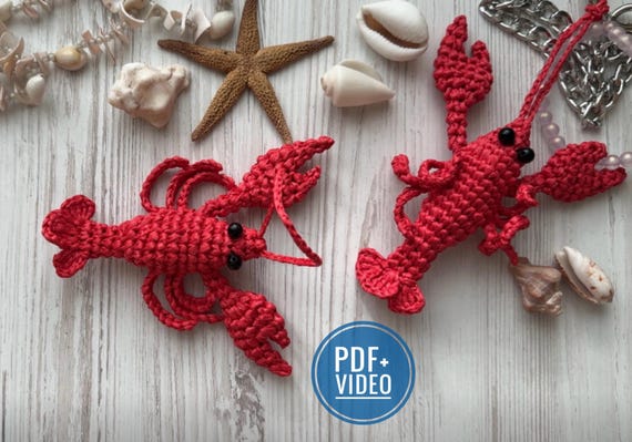Crochet Lobster Pendant Pattern: Sea Creature Bag Charm (PDF & Video)