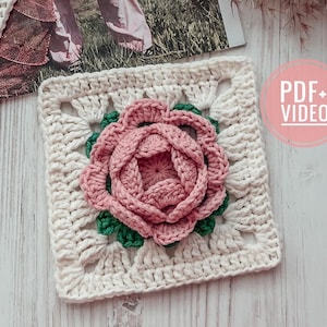 Crochet Granny Square Pattern: Flower Motif, Video Tutorial (PDF Download)
