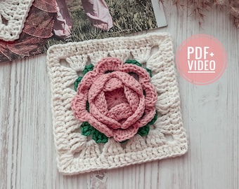 Patrón de Cuadrado de la Abuela a Crochet: Motivo de Flor, Videotutorial (Descargar PDF)