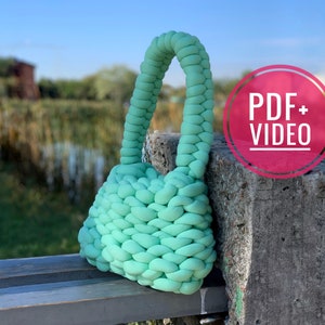Gehäkelte Tasche Strickanleitung PDF und Video Anleitung, gehäkelte Handtasche, Schulter Geldbörse, veganes Strickmuster, Crossbody, Retro Stil, Mini Tasche