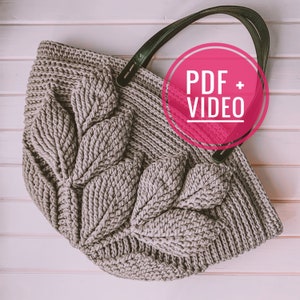 Crochet pattern  bag with leaves PDF tutorial, market bag, vegan bag, tote bag, farmer bag, eco friendly bag, digital instant DIY