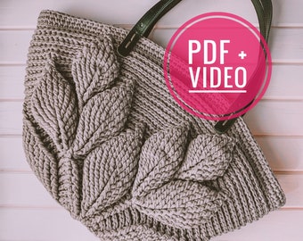 Crochet Bag Pattern: 3D Leaf Tote, Market Bag (PDF Tutorial)