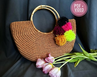 Crochet Bucket Tote Bag Pattern, Woven Raffia Purse (PDF Pattern)