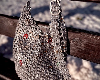 Upcycled Aluminum Pop Tab Tote Bag, Handmade Crochet Purse