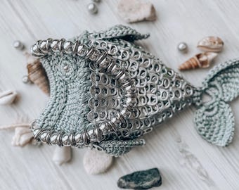 Upcycled Aluminum Pop Tab Bag: Silver Crochet Crossbody Tote