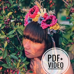 Crochet Floral Headband Pattern: Raffia Flower Crown (PDF Digital Download)