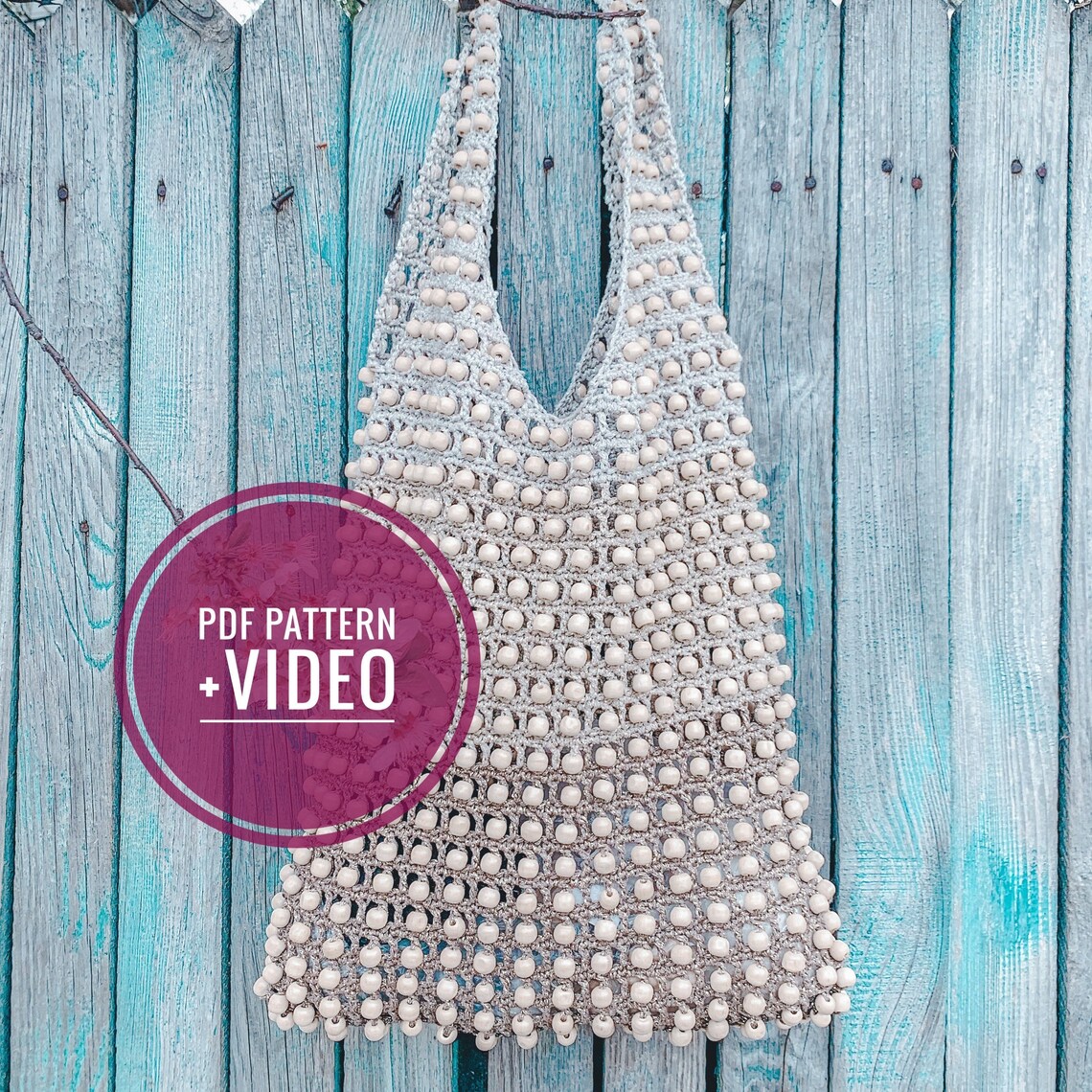 Crochet bag with beads pattern PDF avoska bag market bag Etsy