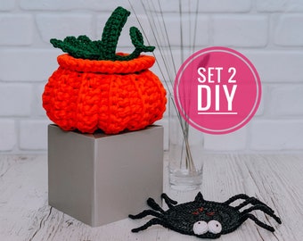 Crochet basket pumpkin and coaster PDF pattern, digital instant download