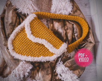 Crochet pattern saddle bag PDF digital instant download, video tutorial, purse with fur, women handbag, shoulder bag, velvet winter bag