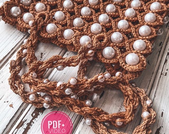 Raffia bag with beads crochet pattern PDF, digital instant download, video tutorial, summer bag, bridesmaid bag, net bag