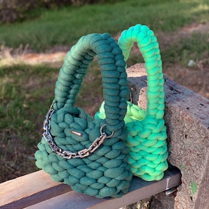 Gros sac, sac à main en tricot au crochet, sac à main à bandoulière, bandoulière en tricot végétalien, style rétro, mini fourre-tout, petit sac tissé