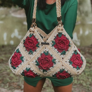 Granny square crochet bag pattern PDF and video tutorial, shoulder crossbody, hippie handbag, boho chic, digital instant download image 6