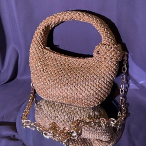 Luxury Gold Crochet Hobo Bag: Glitter Cord Clutch, Event Wear