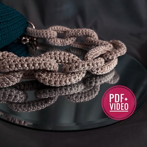 Crochet pattern chunky chain link PDF digital instant download and video tutorial, Statement Necklace, Necklace Amigurumi, Jewellery, handle