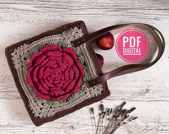 Crochet pattern granny square bag PDF digital instant download, women tote, hippie purse, square handbag, crochet bag, casual wear