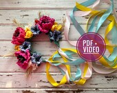 Crochet pattern floral headband PDF digital instant download, ethnic headpiece, crowns, tiara, diadems, bridal, hair accessories, wreath