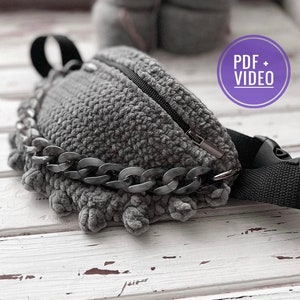 Crochet fanny pack with plush pattern PDF, belt bag, waist bag digital instant download,  straw belt pouch, bum bag