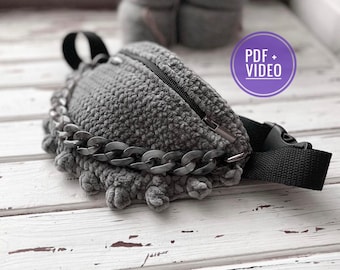 Crochet fanny pack with plush pattern PDF, belt bag, waist bag digital instant download,  straw belt pouch, bum bag