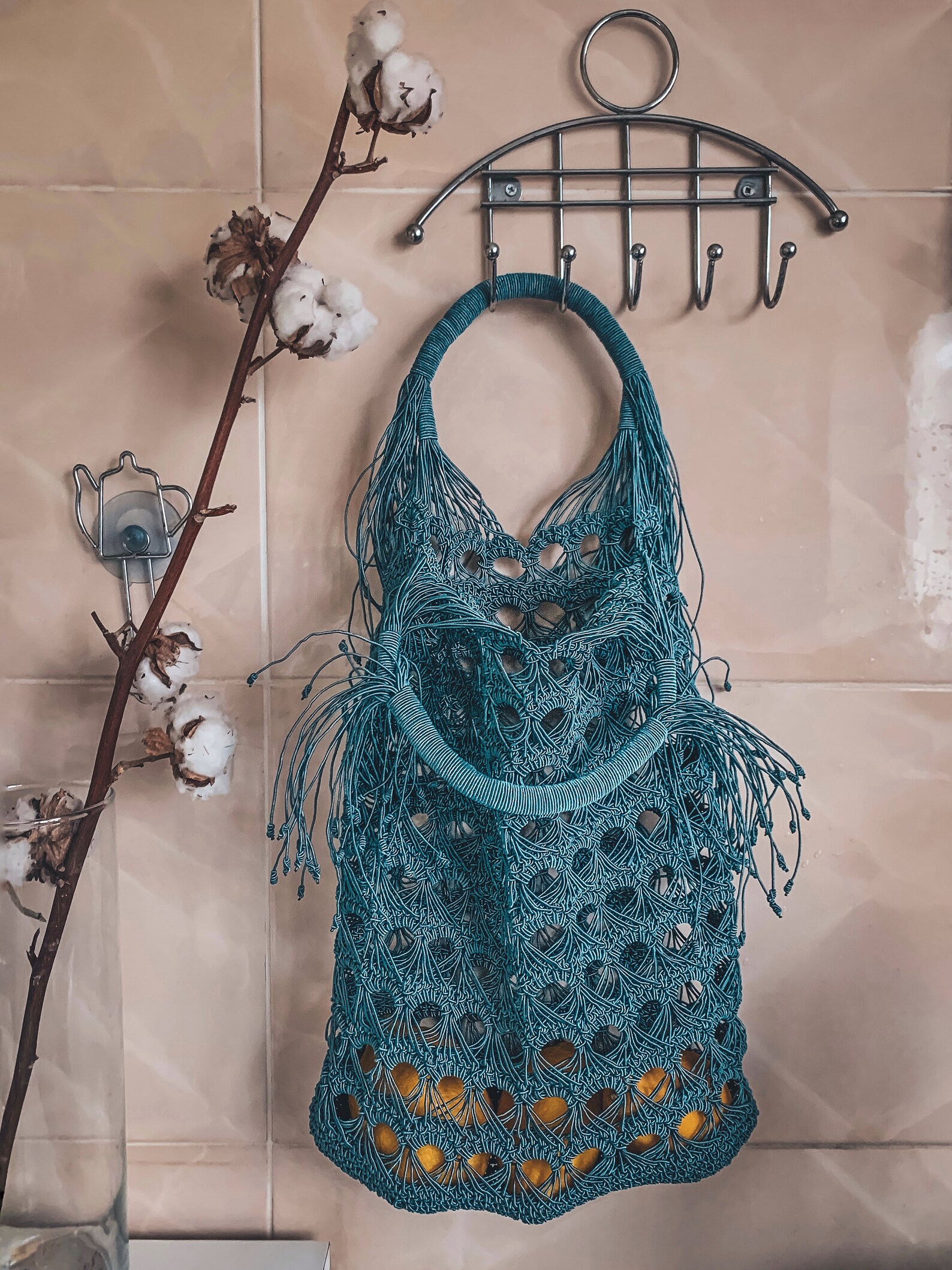 Crochet mesh bag with fringes net avoska bag market vegan | Etsy