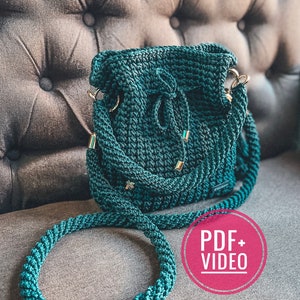 Bag pouch with cord crochet pattern PDF, digital instant download tutorial, handbag purse, shoulder bag