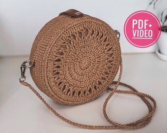 Crochet bag round with raffia yarn pattern PDF, digital instant download