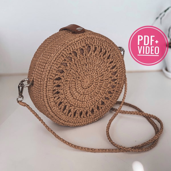 Sac rond au crochet avec motif de fil de raphia PDF, téléchargement instantané numérique