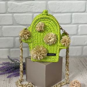 Bolso verde cactus, bolso bandolera pequeño, bolso estilo boho cottagecore, cartera bandolera, bolso bandolera tipo caja, bolso bandolera vegano para teléfono, tejido, cordón