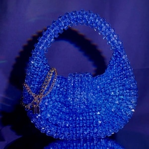 Blue beaded handbag, women bag, shoulder bead bag, purse for summer, bridesmaid woven bag, festival bag, small crossbody, luxury gift