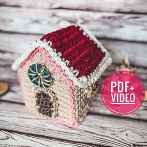 Gingerbread house crochet pattern PDF, basket with lid, Christmas ornament, hanging decoration digital instant download