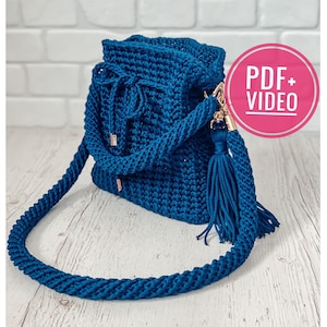 Tasche Beutel Beutel mit Kordel Häkelanleitung PDF, digitaler Sofort-Download Anleitung, Handtasche Geldbörse, Umhängetasche
