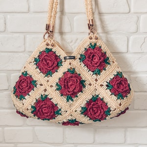 Granny square crochet bag pattern PDF and video tutorial, shoulder crossbody, hippie handbag, boho chic, digital instant download image 2