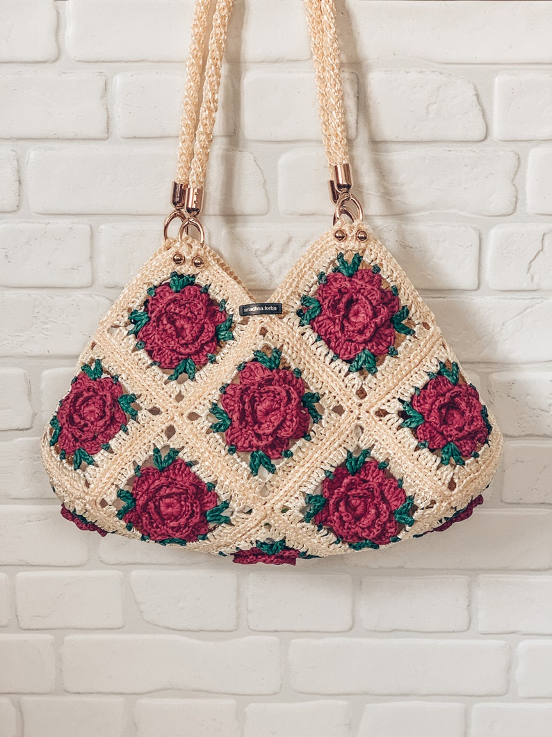 Granny square crochet bag pattern PDF and video tutorial, shoulder crossbody, hippie handbag, boho chic, digital instant download image 2