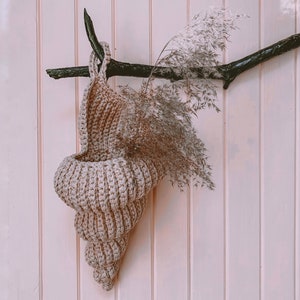 Cesta de concha, almacenamiento de baño, cesta de algodón, cesta de crochet, colgante de pared, organizador de algodón, regalo de interior